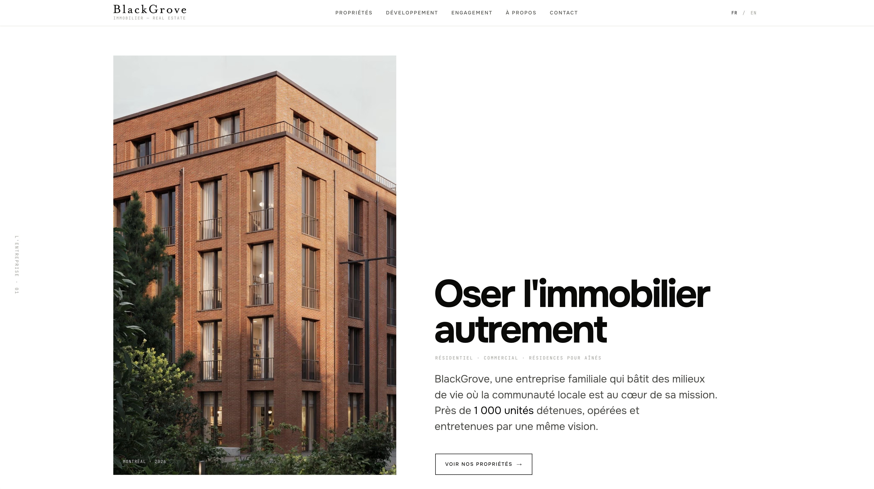 Page d'accueil du site BlackGrove