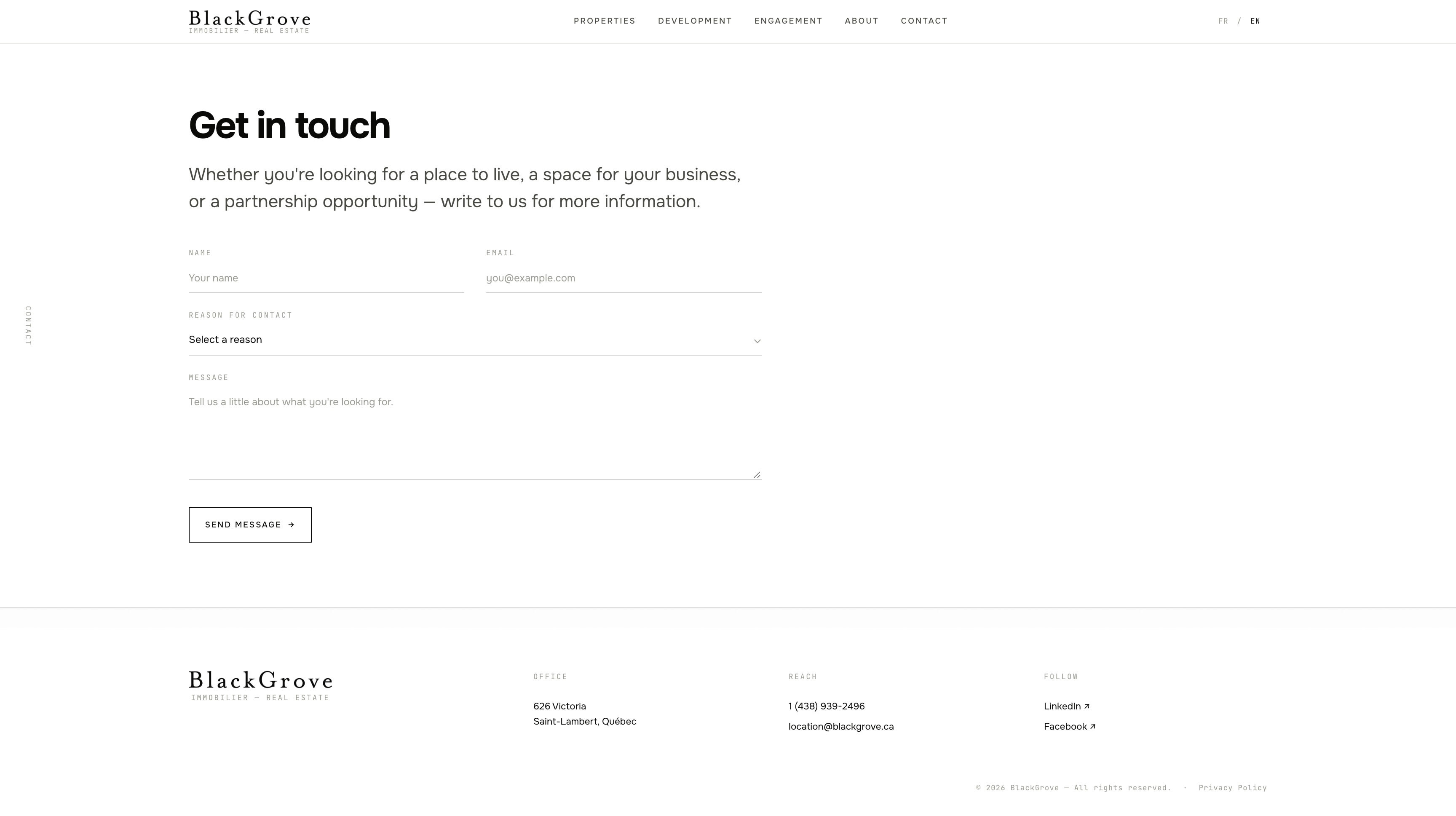 Contact page of the BlackGrove site