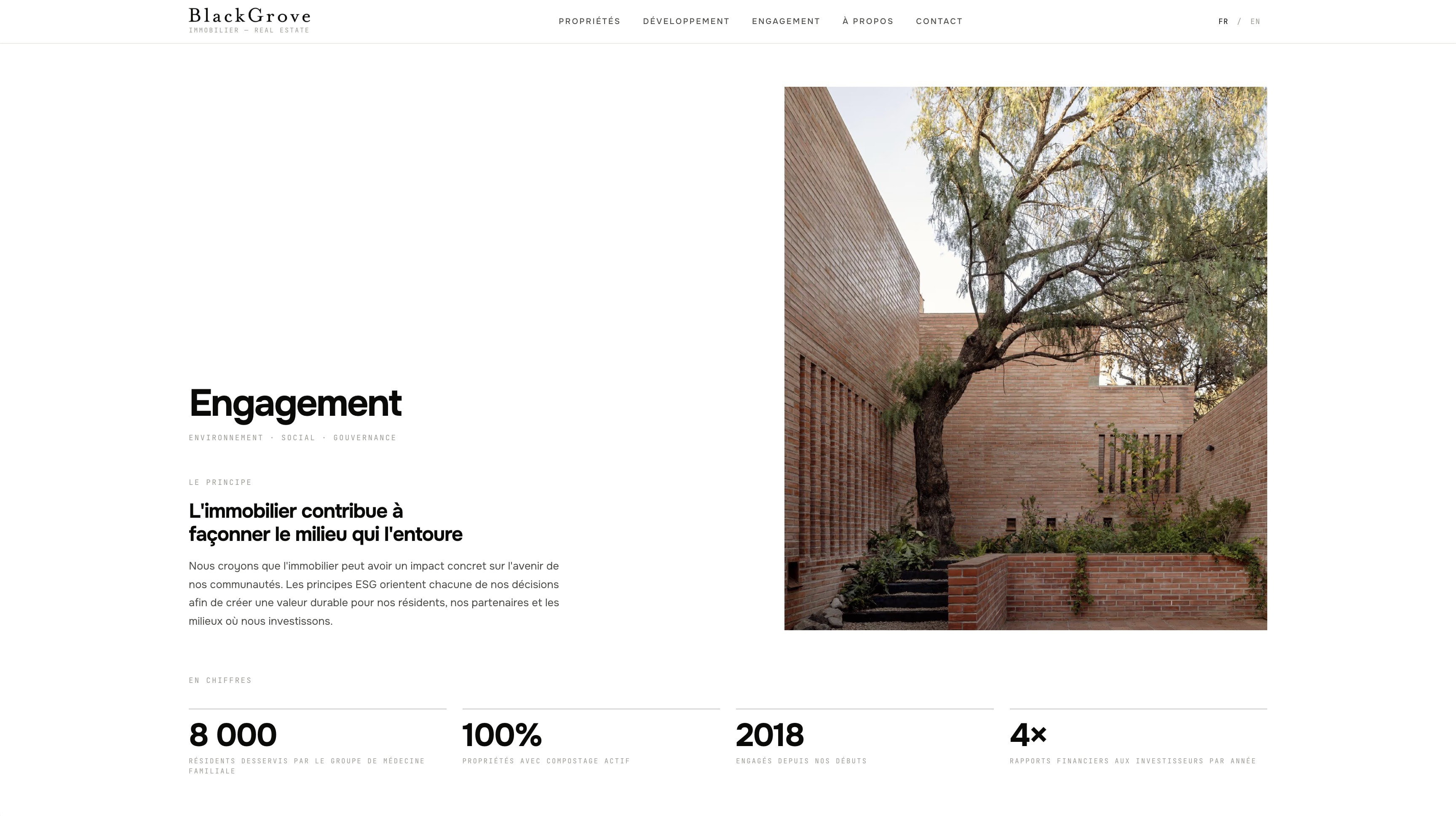 Page Engagement du site BlackGrove